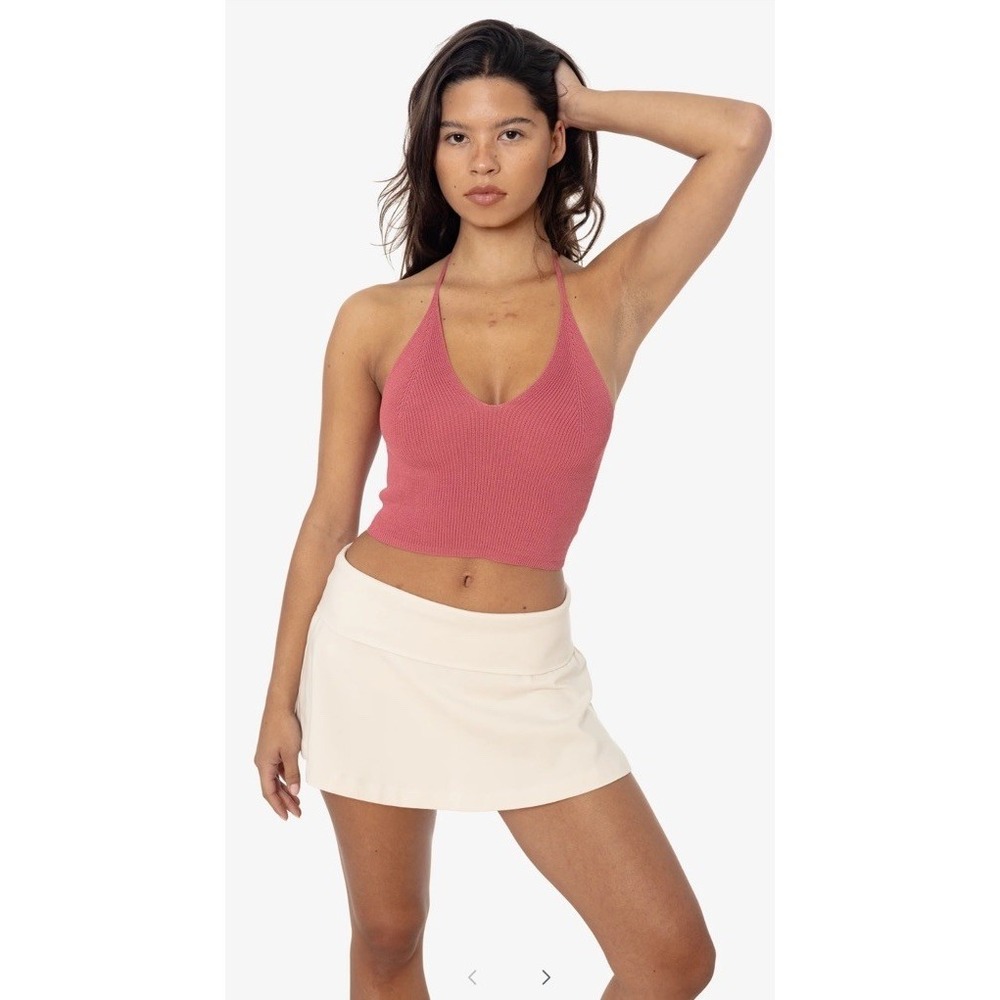 Los Angeles Apparel Women VISCOSE NYLON CROPPED V-NECK HALTER TOP Medium USA